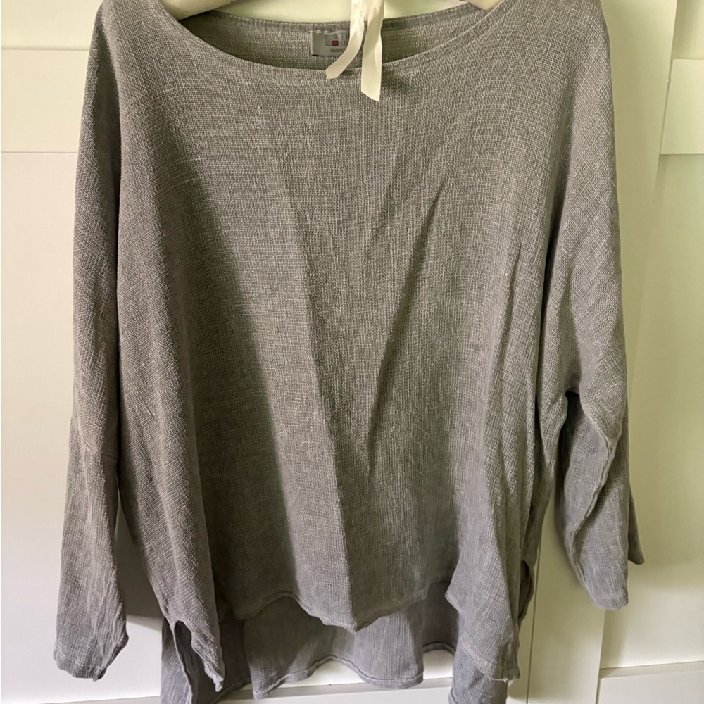 Linen oversized top by Tina Stevens. One size fits all.